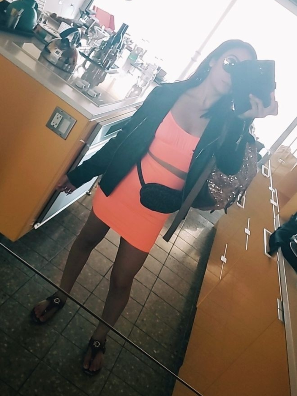 Oh POLLY Neon Orange Bodycon Mini Dress - Women's Two-Piece Set